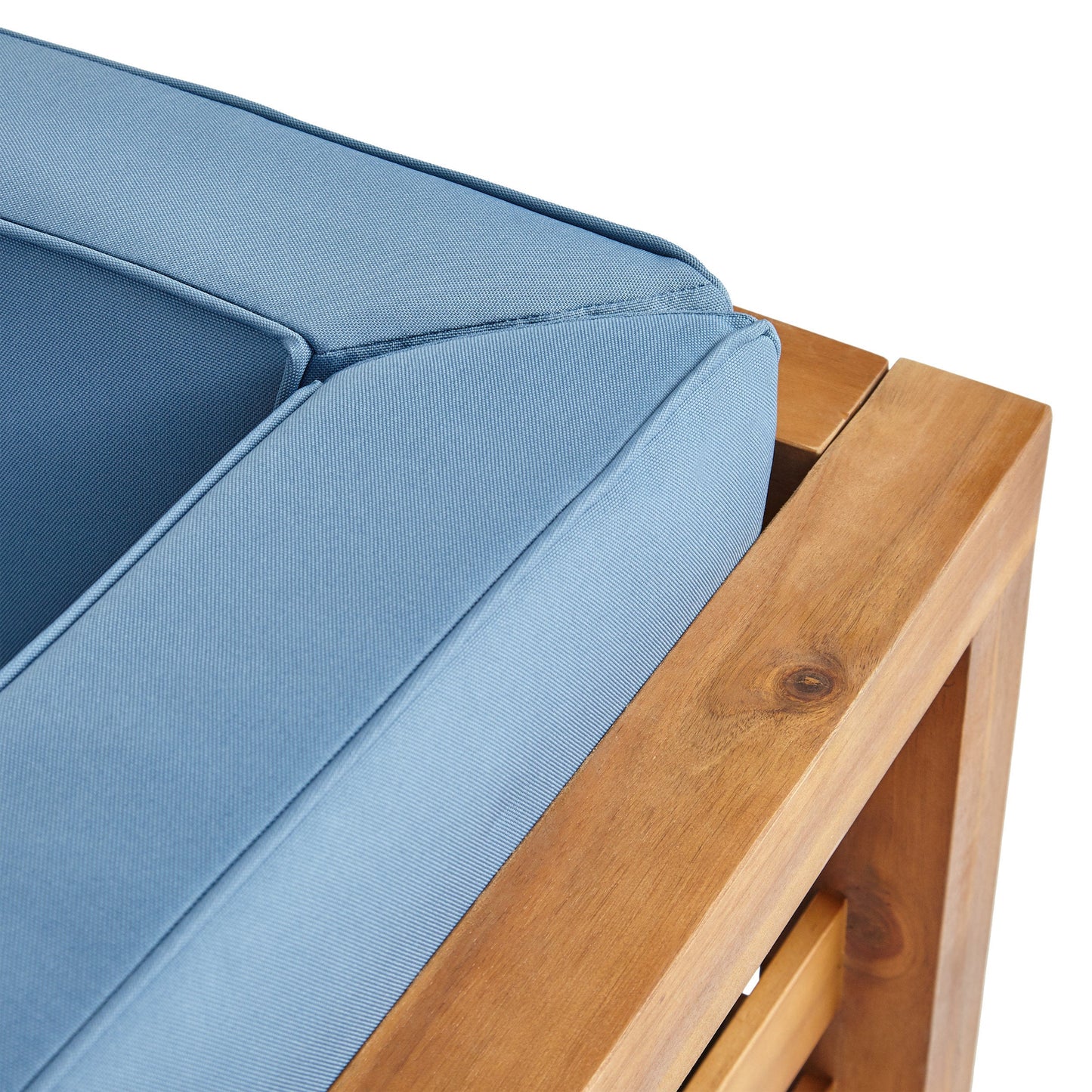 Outdoor Club Chair, Acacia Wood Patio Chair with Fabric Cushion, Teak Frame Blue Cushion