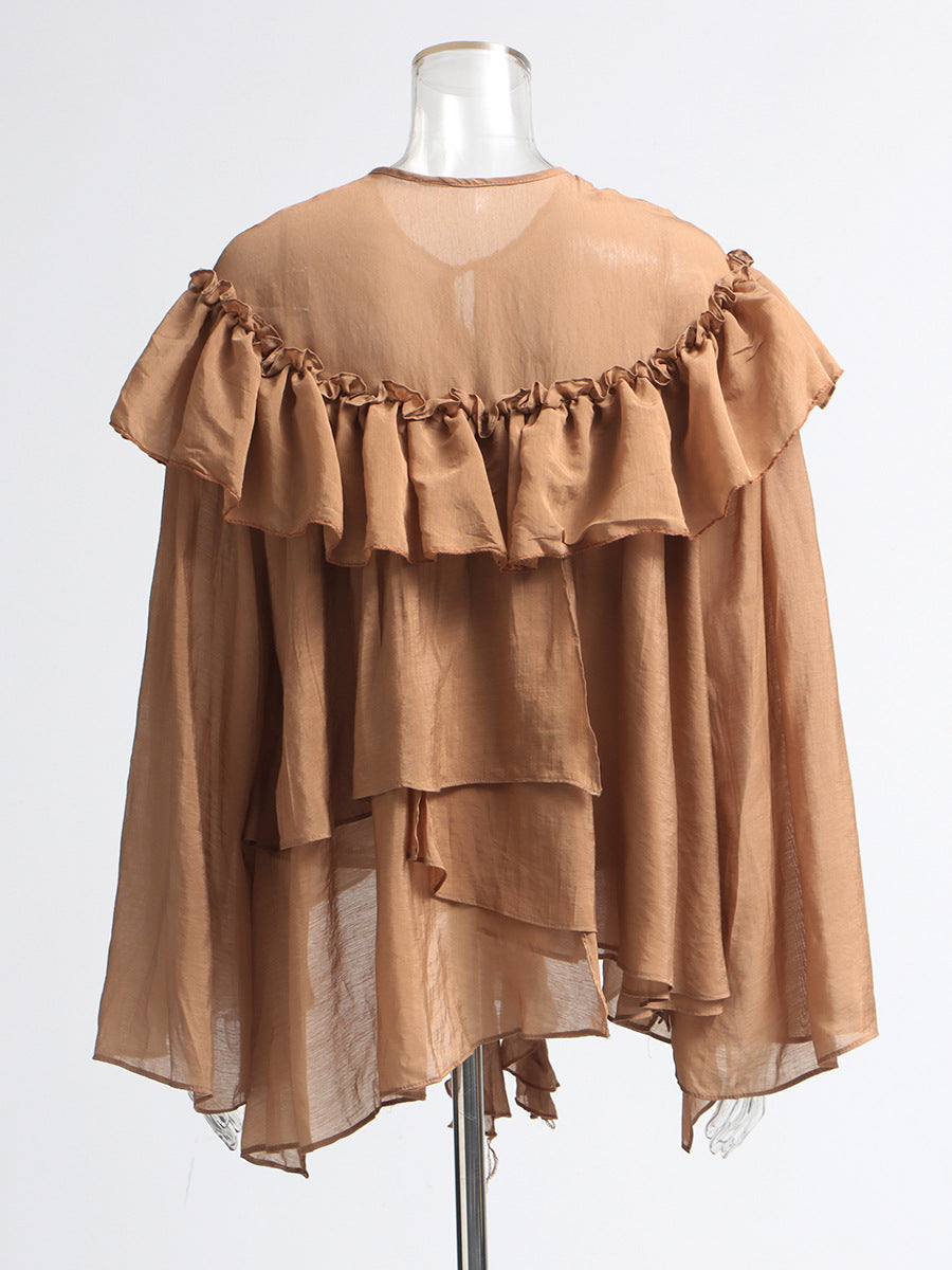 Ruffle Collar Top Irregular Women's Shirt