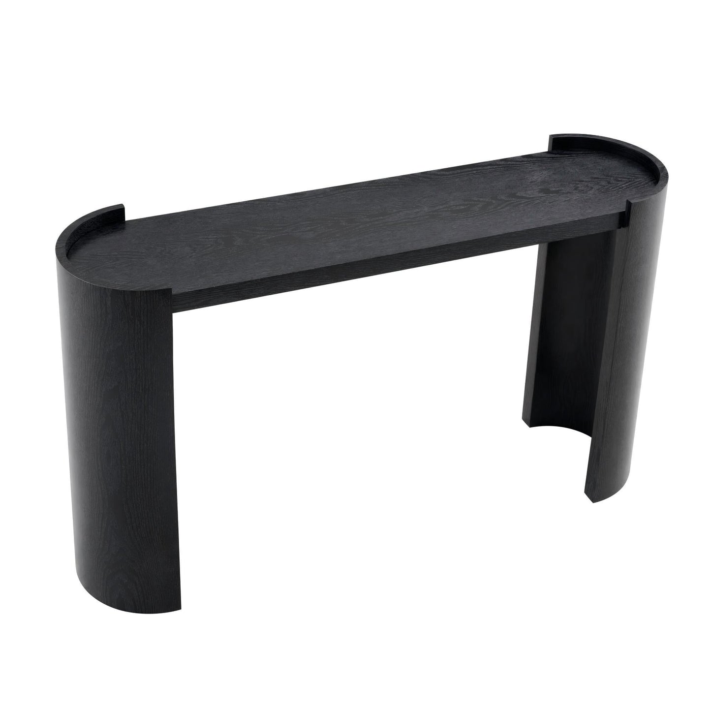Black Curved Foyer Table, Wood Grain Minimalist Entrance Side Table