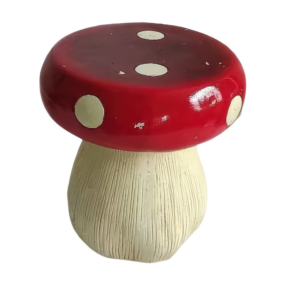 13.8" Mushroom Garden Stool | Hand-Painted Resin Decorative Stool with Forest Base — Indoor & Outdoor Whimsical Decor