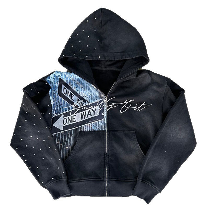 Printed Cartoon Letter-printed Hooded Loose-fitting Sweatshirt