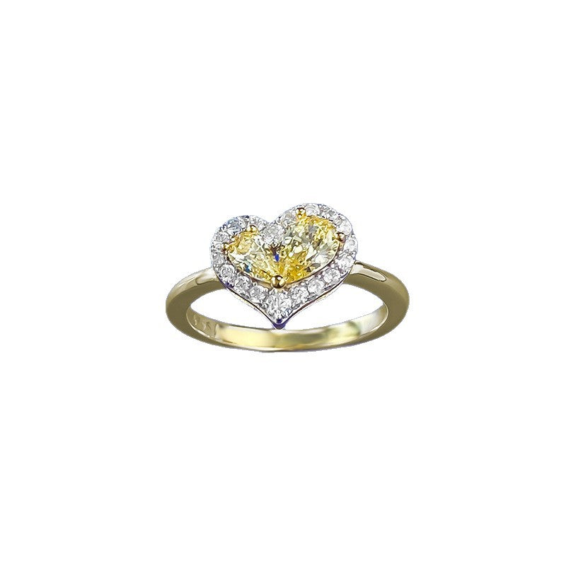 S925 Silver Pear-shaped Yellow Diamond Heart-shaped Ring For Women