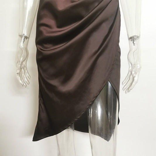New Sexy mint green silk Deep V Leaky Back Nightclub Dress for women