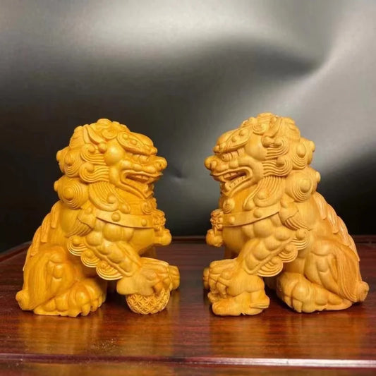 Solid Wood Carving Decorative Ornaments Of Forbidden City Lion ,Handmade,Home Lucky Mascot, Chinese Characteristic Animal Statue