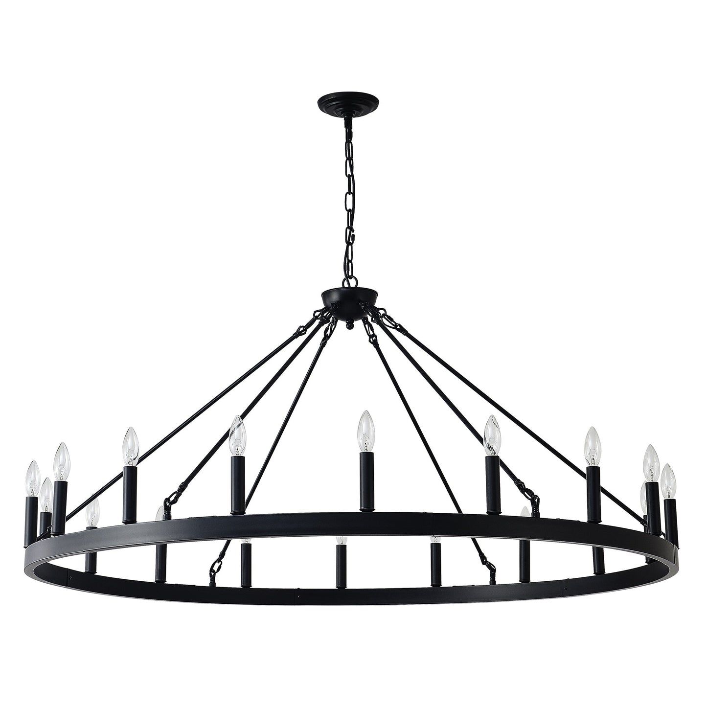 Chandelier Wagon Wheel Matte Black 18-Light 53.15 In E12