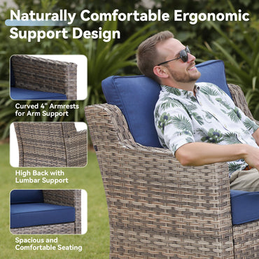 73.2 in Outdoor Patio Sofa, 3-Seat Gray Rattan Couch with Blue Cushions