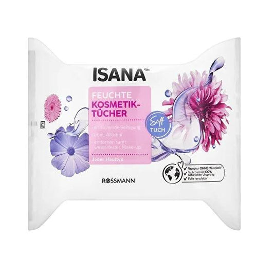 Isana Moist Cosmetic Wipes: Gentle & Hydrating Facial Cleansing Wipes for Sensitive Skin, Removes Waterproof Makeup - 25 Count