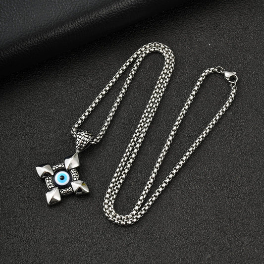 Stainless Steel Devils Eye Cross Pendant Necklace