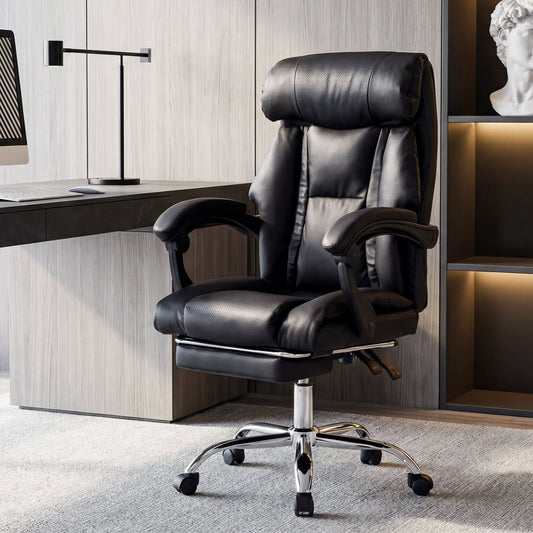 Executive Office Chair with Foot Rest, Adjustable Height High Back Reclining ...
