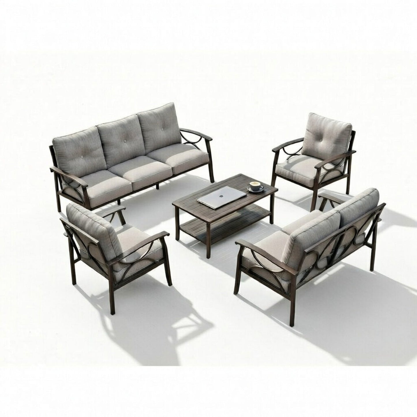 5 Piece Outdoor Patio Set Steel Seats 7 Gray