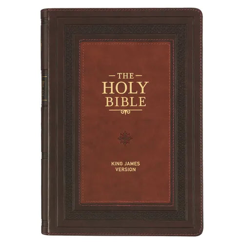 KJV Study Bible, Large Print King James Version Holy Bible, Thumb Tabs, Ribbons, Faux Leather Burgundy/Toffee Debossed - Leather
