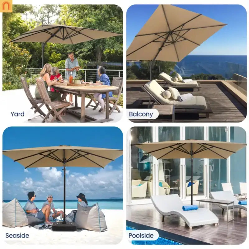 Patio Umbrella Cantilever Khaki 10ft Square 360 Degree UPF 50 Plus