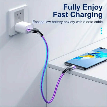 10Ft LED Fast Charging Type C Cable with High-Speed LED Indicator