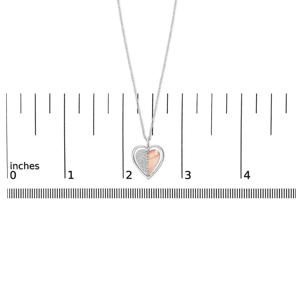 Two-Tone Heart Pendant Necklace with 1/5 Cttw Diamonds in 10K Rose Gold