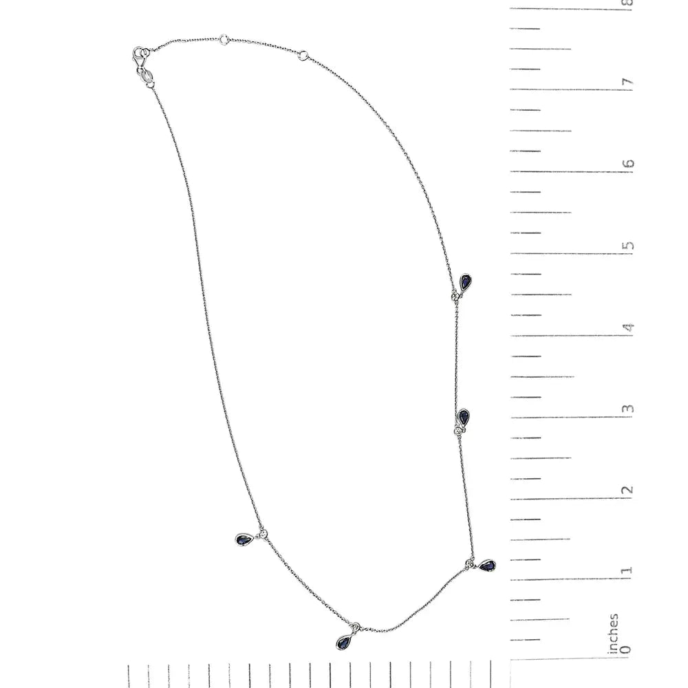Pear Blue Sapphire and Diamond Station Necklace in 10K White Gold 18
