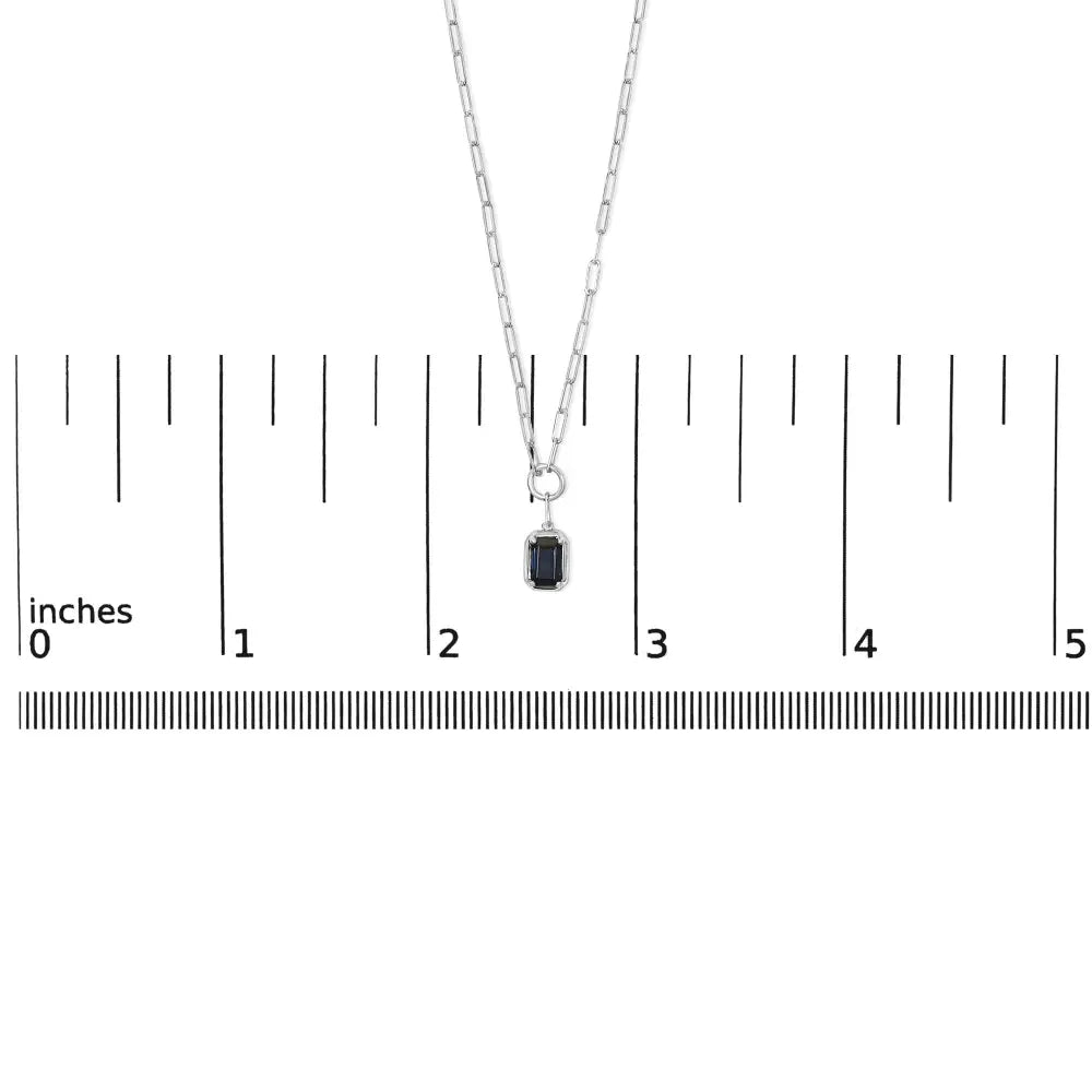 Emerald Cut Blue Sapphire 10K White Gold Paperclip Necklace 18 Inch