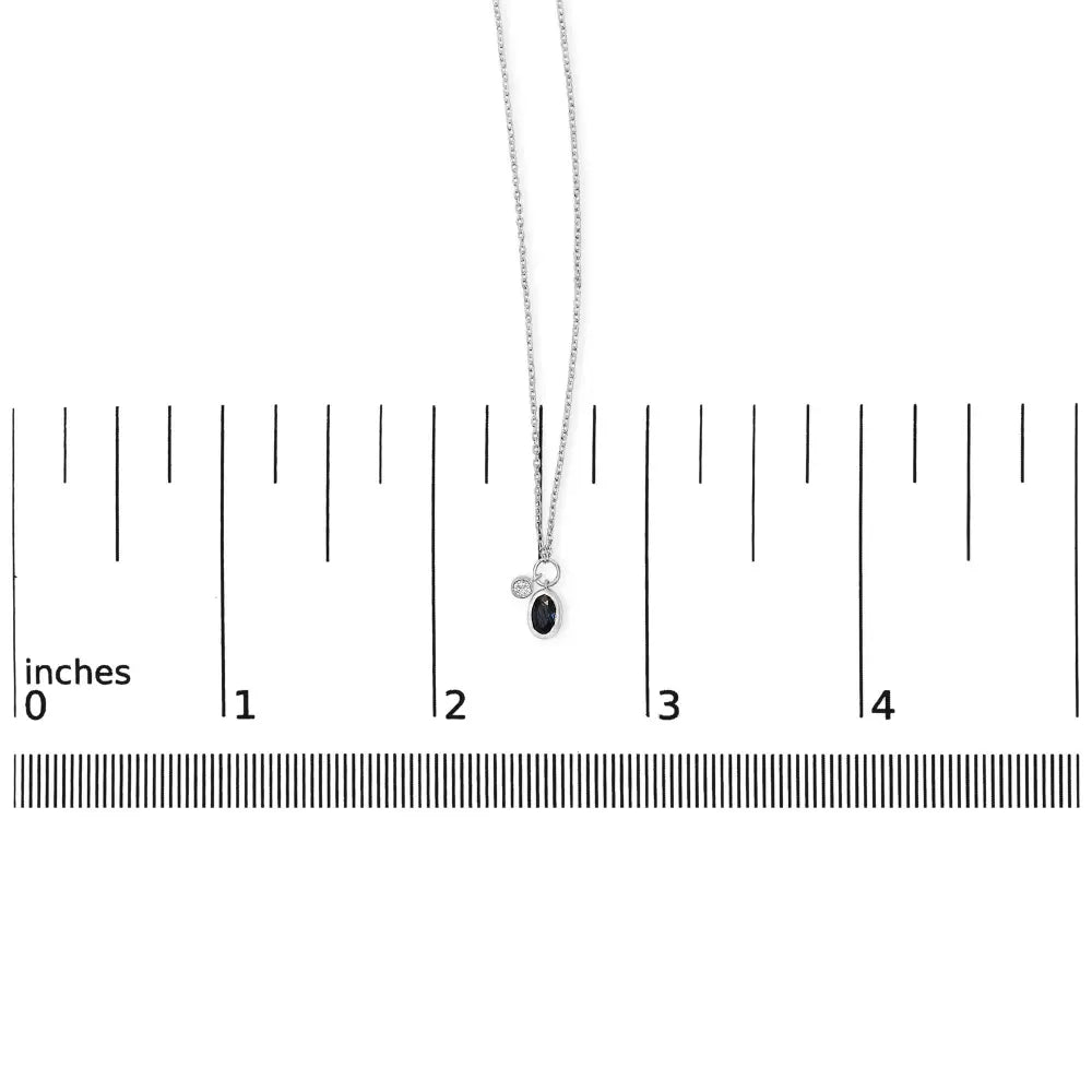 10K White Gold Oval Blue Sapphire and Diamond Double Charm Necklace 18