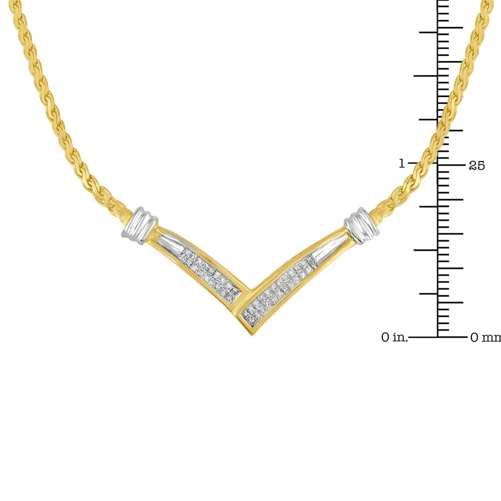 1/2 Cttw Princess Cut Diamond V Shape Two Tone 10K Gold Franco Necklace