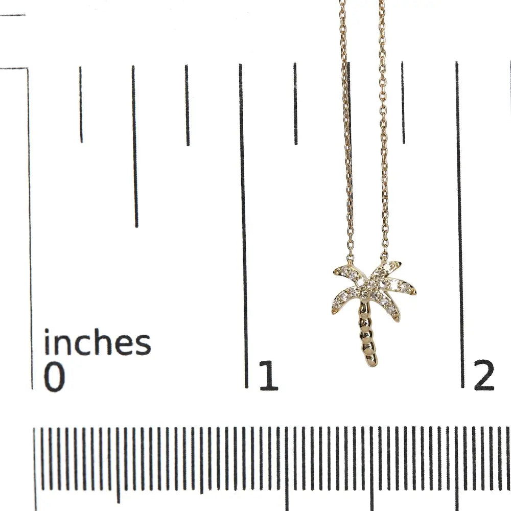 1/10 ct Pavé Diamond Palm Tree Pendant Necklace in 10K Yellow Gold
