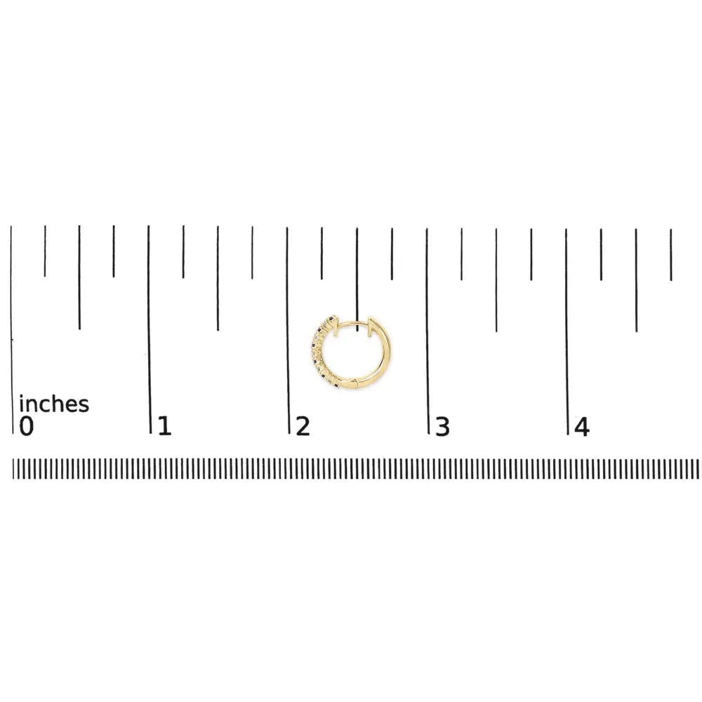 10K Yellow Gold Blue Sapphire and 1/10 Cttw Diamond Huggy Hoop Earrings