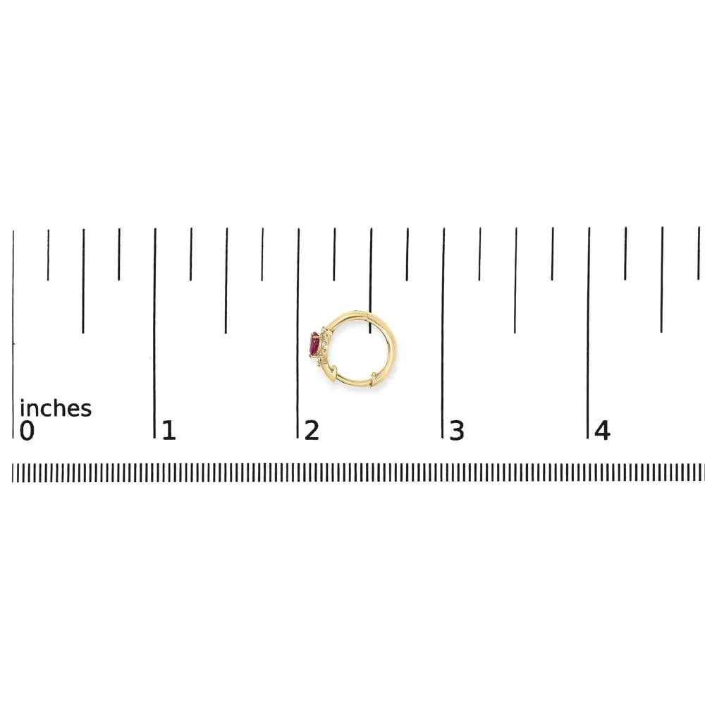 10K Yellow Gold Pear Ruby and 1/10 CTTW Diamond Huggie Earrings