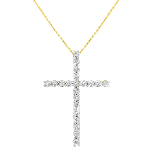 4 Cttw Diamond Cross Pendant Necklace in 10K Gold-Plated Silver