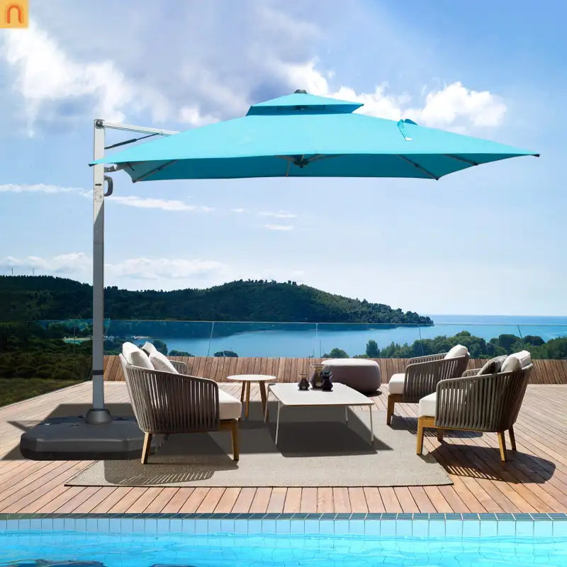 Patio Umbrella Cantilever Square Lake Blue 10 Ft UPF50 360 Rotation