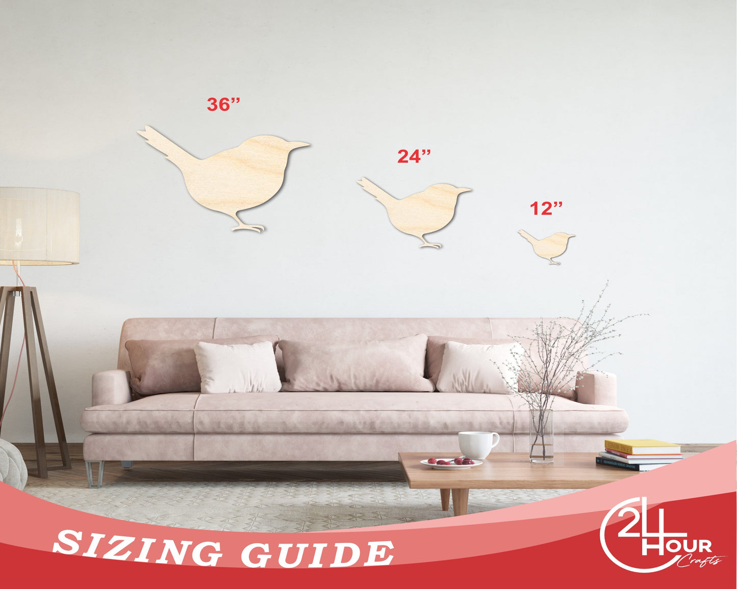 Unfinished Wood Wren Shape - Craft - up to 46" DIY