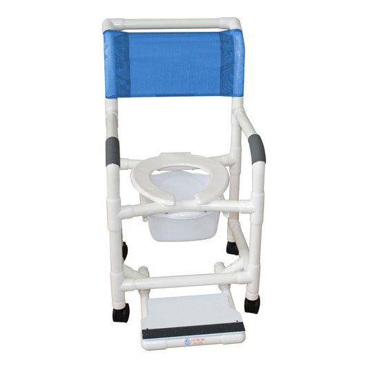 MJM International 118-3TW-SF-SQ-PAIL Shower Chair Open Front Seat, Sliding Footrest, 10 Qt Slide Out Commode Pail, 300 lbs Weight Capacity