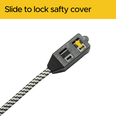 CRST 2-Pack 12ft Braided Flat Extension Cord | 2-Prong, 3-Outlet, Sliding Safety Covers, 45° Flat Plug, 16AWG 13A, ETL Listed