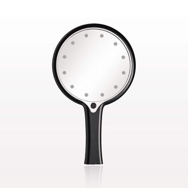12 LED Lighted Hand Held Cosmetic Mirror, Black