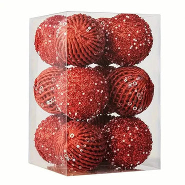 12-Piece Set: Large Sparkling Glittering Sequins Foam Ball Ornaments