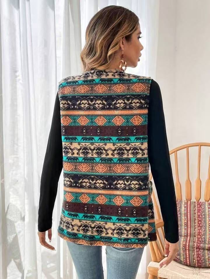 Women's Printed Double-sided Plush Buttonless Cardigan