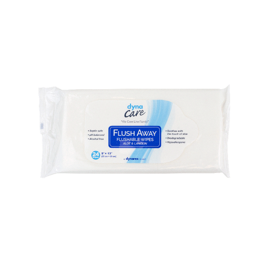 DynaCare Flushable Wipes - Adult, 9" x 13" Soft Pack, 24pks/case (576 Count)