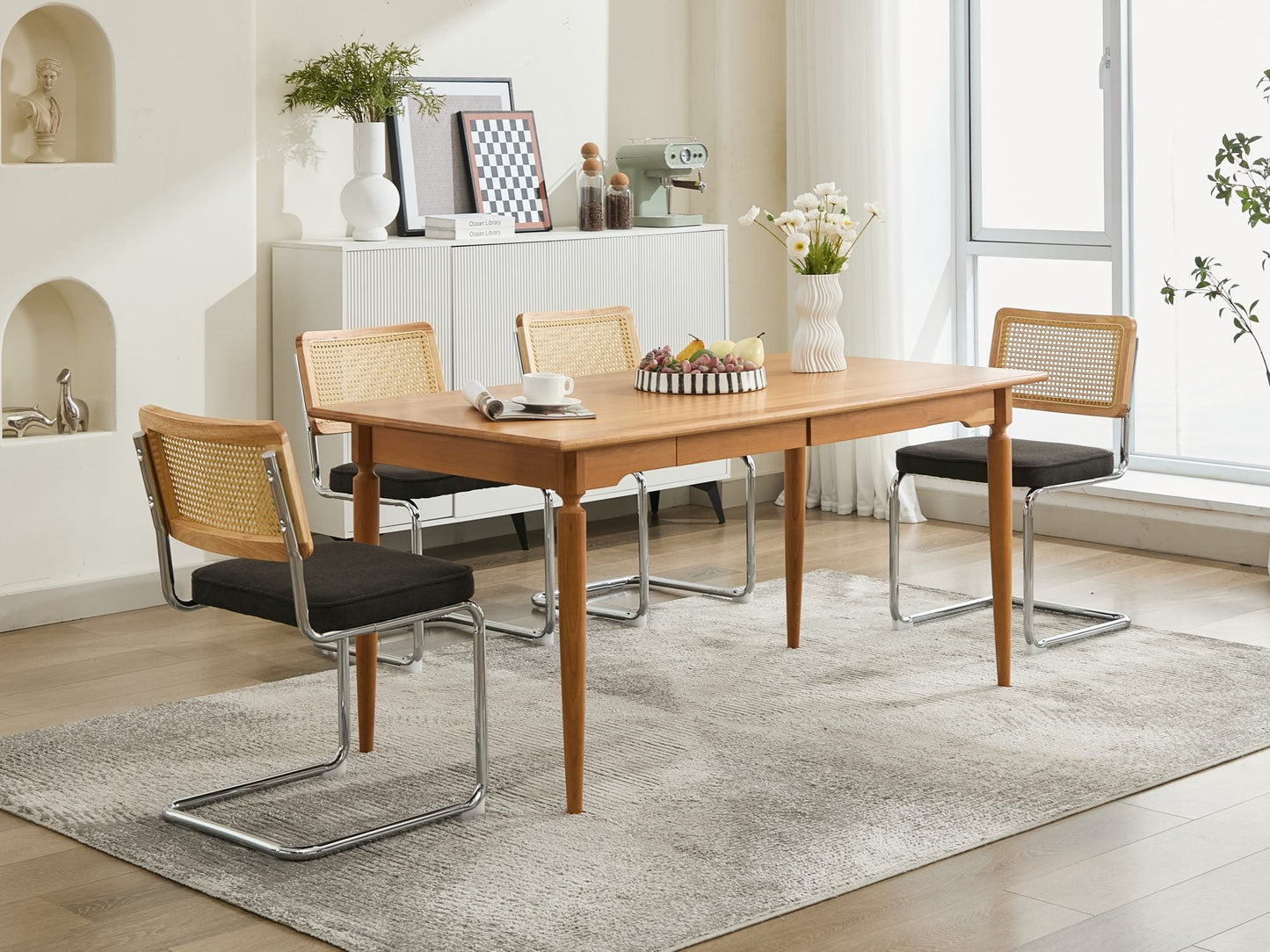 Mid Century Modern Dining Chairs Set of 2, Velvet Accent Chairs with Natural