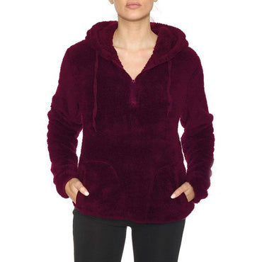 1/4 Zip Hooded Sherpa In and Out Lined Pull Over with 2 Pockets