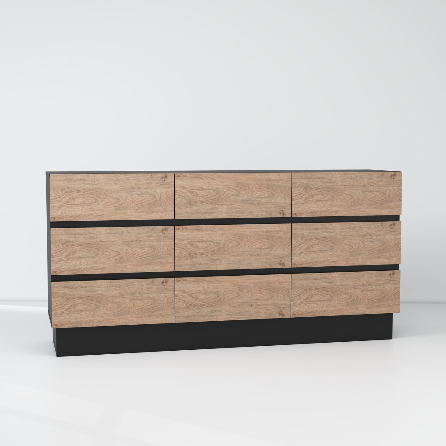 Dresser Modern 9-Drawer Oak MDF Handleless 62.9x15.6x31.1 In