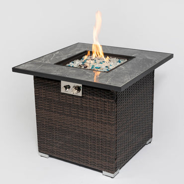 Espresso Square 30 Inch Propane Gas Fire Pit Table Tile Top Wicker Base