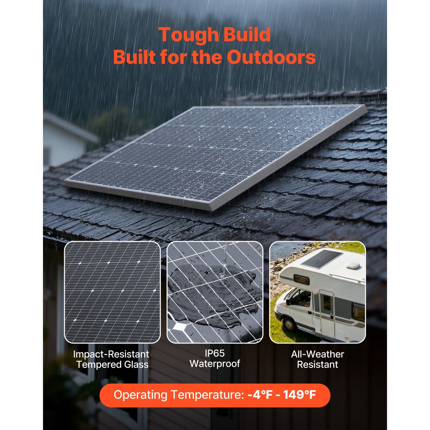 100W Monocrystalline Solar Panel, 23% Efficiency, IP65 Waterproof, RV Boat