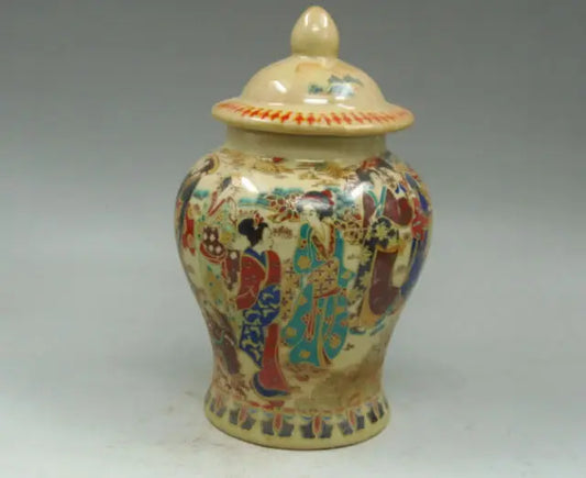 Old Hand‑Painted Porcelain Dowager Jar – Asian Home Decor Storage Pot
