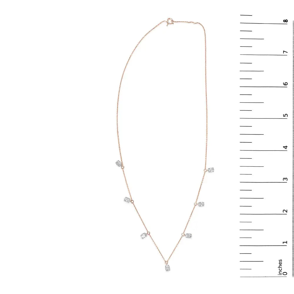 14K Rose Gold 1 3/8 Cttw Oval Lab Grown Diamond Dangle Station Necklace