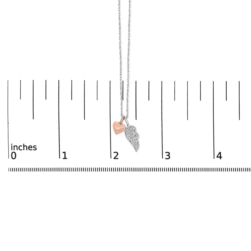 Diamond Heart and Wing Pendant in 14K Rose Gold Plated Sterling Silver