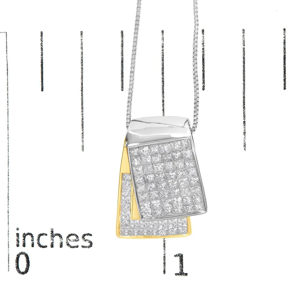 2.0 Cttw Princess Cut Diamond Two Tone 14K Gold Foldover Box Pendant