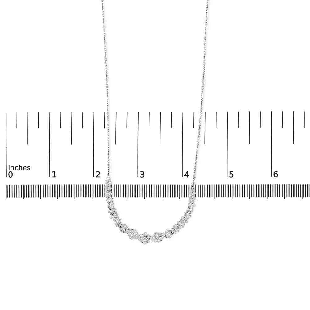 2.00 Cttw Diamond Cluster Bar Necklace in 14K White Gold 18 Inches