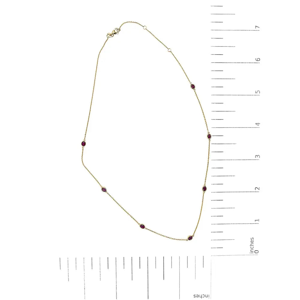 14K Yellow Gold 7 Ruby Oval Bezel Station Necklace 18 Inches