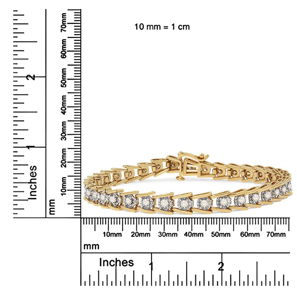 2.0 Cttw Diamond Wave Link Bracelet in 14K Gold-Plated Silver 7.25-Inch