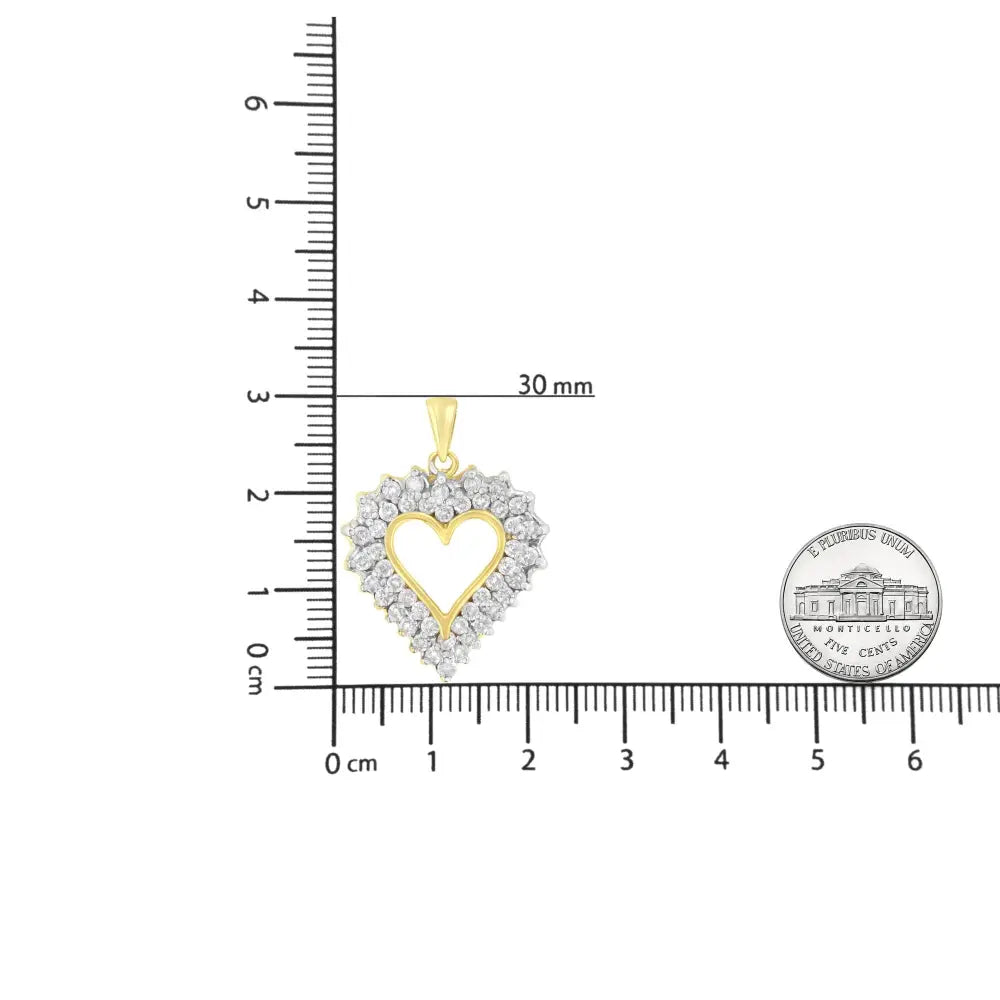 4.0 Cttw Diamond Shadow Frame Heart Pendant in Gold Plated Silver