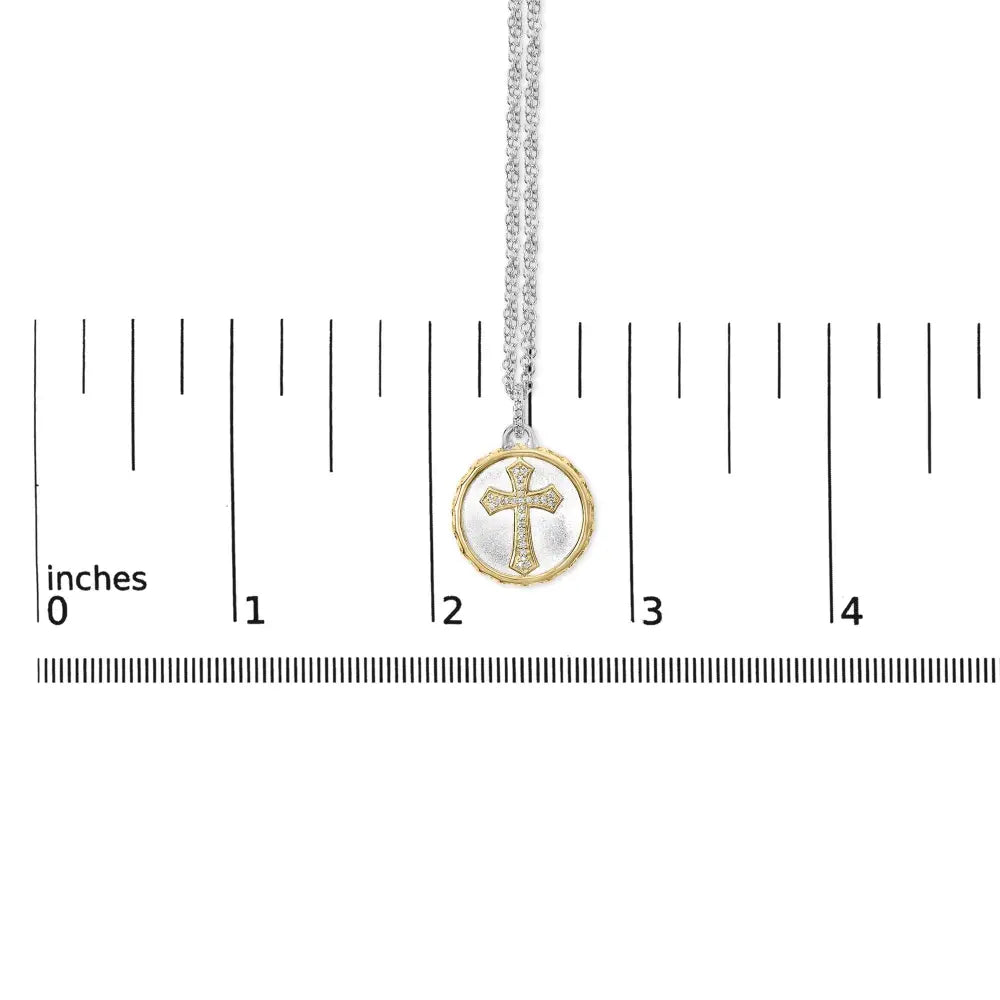Diamond Cross Medallion Pendant in 14K Yellow Gold Plated Sterling Silver