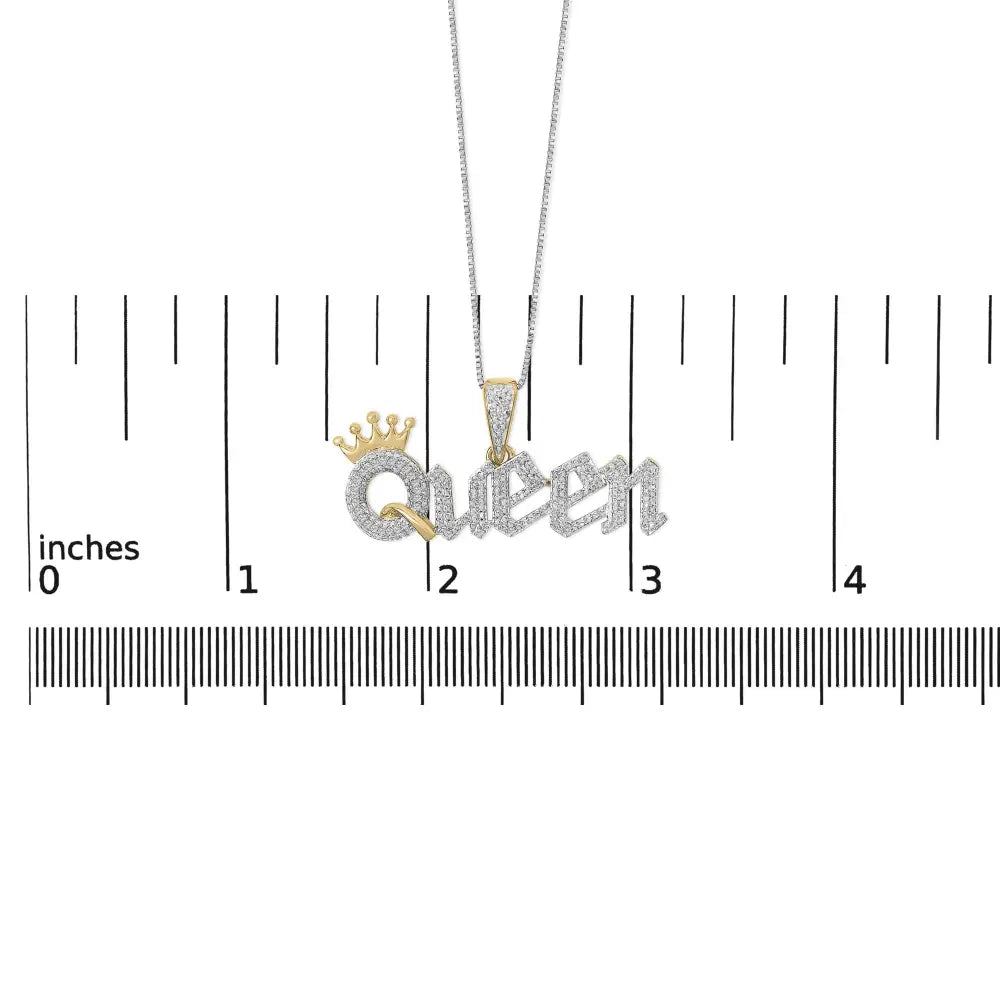 14K Gold Plated Silver 1/10 Cttw Diamond Queen Nameplate Necklace