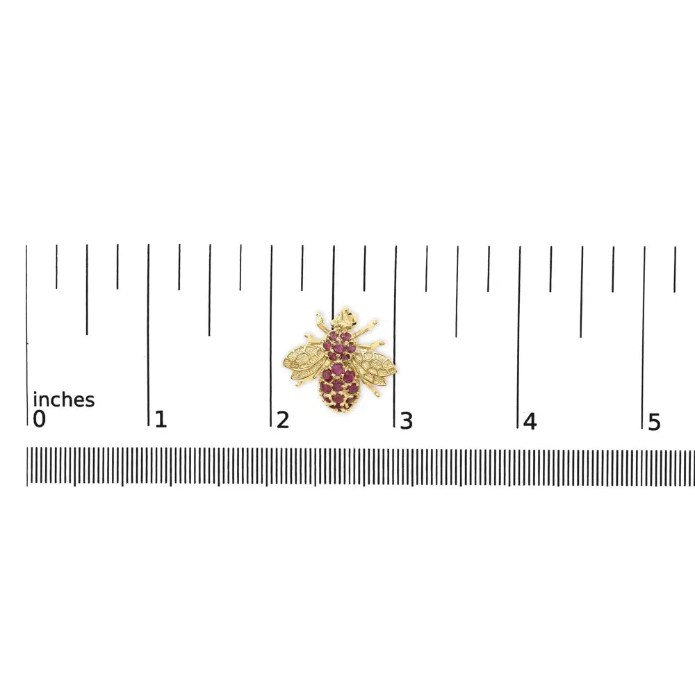 14K Yellow Gold Bee Brooch with Natural Red Rubies